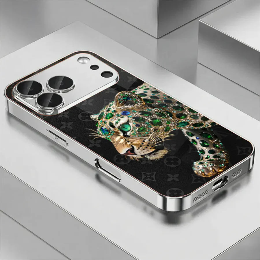 Emerald Leopard Silver Phone Case