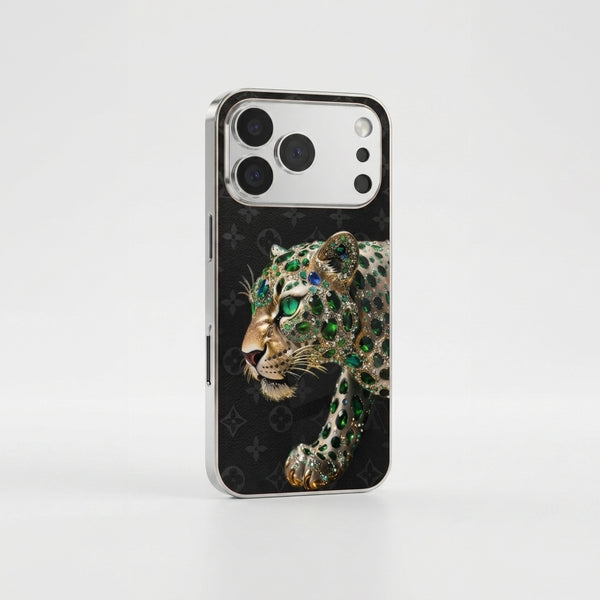 Emerald Leopard Silver Phone Case