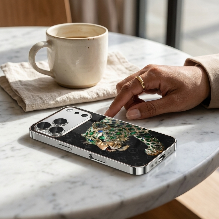 Emerald Leopard Silver Phone Case