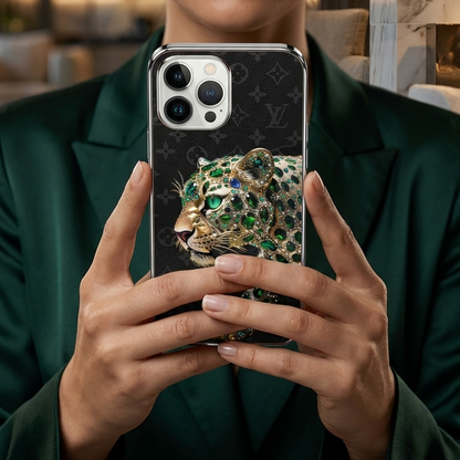 Emerald Leopard Silver Phone Case