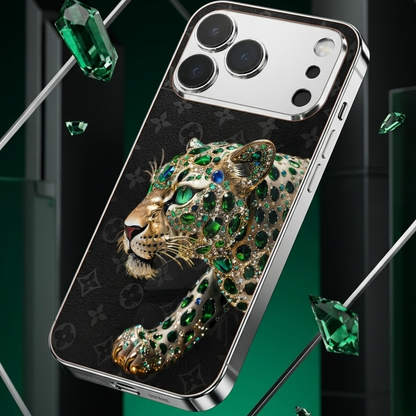 Emerald Leopard Silver Phone Case